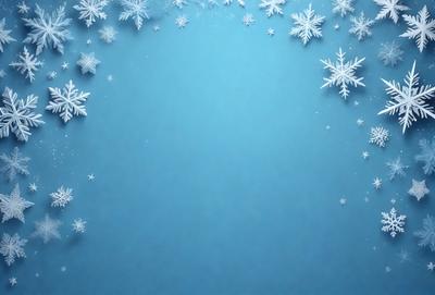 The primary subject of the image is a blue background with a pattern of snowflakes. The setting is a clear blue sky, and the visual style is a digital art or illustration. The dominant colors are blue and white, creating a calm and serene atmosphere.
