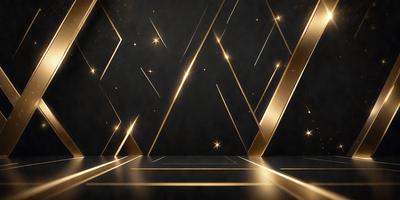The primary subject of the image is a gold-colored wall with a pattern of triangles. The setting is a black background, which contrasts with the gold pattern. The visual style is a digital art or illustration, creating a unique and eye-catching design. The dominant colors are gold and black, giving the image a luxurious and elegant mood.