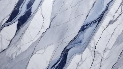 The primary subject of the image is a marble tile with a blue and white pattern. The setting is a bathroom, as indicated by the presence of a sink. The visual style is a close-up of the marble tile, showcasing its intricate design. The colors and mood of the image are predominantly blue and white, creating a clean and elegant atmosphere.
