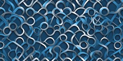 The primary subject of the image is a blue background with a pattern of silver metal shapes. The setting appears to be a wall or a surface with a blue color. The visual style of the image is a combination of digital art and illustration, as the silver metal shapes are intricately arranged and create a unique pattern. The colors and mood of the image are predominantly blue and silver, giving it a modern and sophisticated appearance.