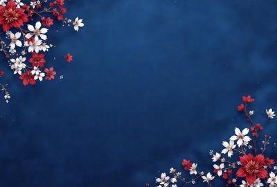 The primary subject of the image is a blue background with a white flower pattern. The setting is a blue water surface, possibly a pool or a lake. The visual style is a combination of a photo and a digital art, illustration, or drawing. The dominant colors are blue and white, creating a calm and serene atmosphere.
