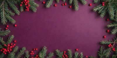 The primary subject of the image is a purple background with a pattern of red berries and green leaves. The setting is a close-up of the background, showcasing the intricate design of the berries and leaves. The visual style is a combination of digital art and illustration, creating a vibrant and eye-catching scene. The dominant colors are purple, red, and green, giving the image a warm and inviting atmosphere.