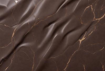 The primary subject of the image is a close-up of a brown, textured surface, possibly a marble or leather material. The setting appears to be a room with a wall or a piece of furniture featuring this unique material. The visual style of the image is a close-up, which emphasizes the intricate details of the surface. The colors and mood of the image are warm and earthy, with the brown tones creating a sense of depth and richness.