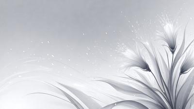 The primary subject of the image is a white flower with a long stem. The setting is a white background, which creates a clean and minimalist appearance. The visual style is a combination of digital art and illustration, giving the image a unique and artistic touch. The dominant colors are white and gray, which contribute to a calm and serene atmosphere.