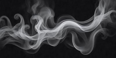 The primary subject of the image is a smoke trail, which appears as a white, wispy, and somewhat hazy cloud. The setting is a black background, which contrasts the smoke trail and emphasizes its shape and texture. The visual style is a combination of photo and digital art, as the smoke trail is captured in a photo-like manner while the overall atmosphere is reminiscent of digital art. The colors and mood of the image are predominantly dark and moody, with the smoke trail being the main focal point and creating a sense of depth and movement.