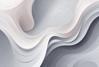 The primary subject of the image is a large, white, and gray sculpture. The setting is a white wall, and the visual style is a combination of digital art and illustration. The sculpture appears to be a modern art piece, and the colors and mood convey a sense of depth and complexity.