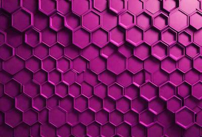 The primary subject of the image is a purple wall with a hexagonal pattern. The setting is a room with a purple wall, and the visual style is a close-up of the wall. The dominant colors are purple and pink, creating a warm and inviting atmosphere.