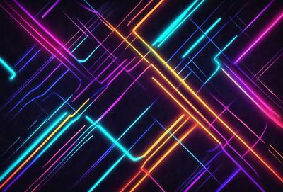 The primary subject of the image is a colorful, abstract pattern made up of various lines and shapes. The setting is a dark background, which contrasts with the bright and vibrant colors of the pattern. The visual style is a mix of digital art and illustration, creating a unique and eye-catching design. The dominant colors are neon pink, blue, and yellow, giving the pattern a lively and energetic atmosphere.
