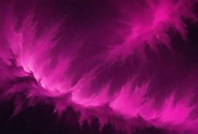 The primary subject of the image is a purple and pink swirling wave. The setting is a dark, pinkish background that contrasts with the swirling wave. The visual style is a digital art or illustration, creating a dynamic and vibrant atmosphere. The dominant colors are purple and pink, which evoke a sense of energy and movement.