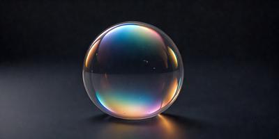 The primary subject of the image is a large, colorful glass ball. The ball is placed on a dark surface, which contrasts with the vibrant colors of the glass. The setting appears to be a room with a table, and the visual style is a close-up of the glass ball, emphasizing its unique and eye-catching appearance. The colors and mood of the image are lively and energetic, with the glass ball serving as a focal point and a source of visual interest.