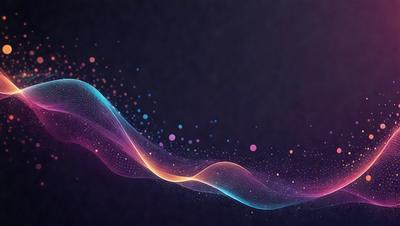 The primary subject of the image is a colorful, swirling pattern that resembles a wave or a flowing river. The setting is a dark background, which contrasts with the vibrant colors of the pattern. The visual style is a combination of digital art and illustration, creating a dynamic and eye-catching effect. The colors and mood of the image are predominantly blue and purple, giving it a calming and serene atmosphere.