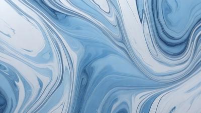 The primary subject of the image is a blue and white painting, which features a swirling pattern of blue and white colors. The setting is a white wall, and the visual style appears to be a digital art or illustration. The dominant colors and overall atmosphere of the painting are calming and soothing, creating a sense of tranquility and harmony.