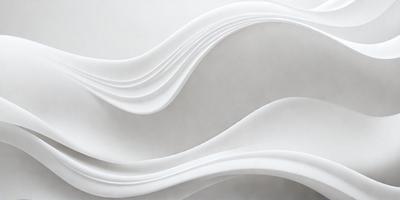 The primary subject of the image is a white, curved wall with a wave-like pattern. The setting is a white room, and the visual style appears to be a combination of digital art and illustration. The dominant colors are white, and the overall atmosphere is clean and minimalistic.