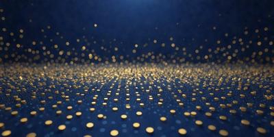 The primary subject of the image is a blue surface with a pattern of yellow dots. The setting appears to be a dark room, and the visual style is a close-up of the blue surface with the yellow dots. The colors and mood of the image are predominantly dark and moody, with the yellow dots providing a contrasting and bright element.