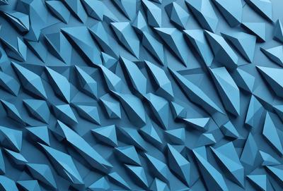 The primary subject of the image is a blue wall with a geometric pattern. The setting is a room with a blue wall, and the visual style is a digital art or illustration. The dominant colors are blue and white, creating a calm and soothing atmosphere.
