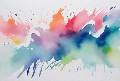 The primary subject of the image is a painting or drawing of a colorful, abstract design. The setting is a white background, which provides a clean and uncluttered appearance. The visual style is a mix of digital art and traditional painting, as the colors and patterns are vibrant and eye-catching. The dominant colors are blue, green, and orange, creating a lively and energetic atmosphere.