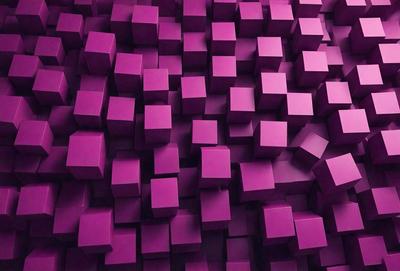 The primary subject of the image is a purple wall with a pattern of square shapes. The setting is a room with a purple background, and the visual style appears to be a digital art or illustration. The dominant colors are purple and pink, creating a warm and inviting atmosphere.
