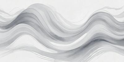 The primary subject of the image is a large, flowing wave. The wave is depicted in a watercolor style, giving it a vibrant and dynamic appearance. The setting is a white background, which provides a clean and minimalist look to the artwork. The visual style is a combination of digital art and traditional watercolor painting, creating a unique and captivating piece of art. The dominant colors in the image are shades of blue and gray, which evoke a sense of calmness and tranquility.