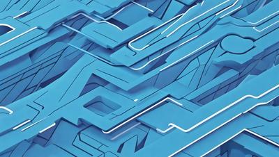 The primary subject of the image is a blue and white geometric pattern. The setting is a blue background, and the visual style appears to be a digital art or illustration. The dominant colors are blue and white, creating a clean and modern atmosphere.