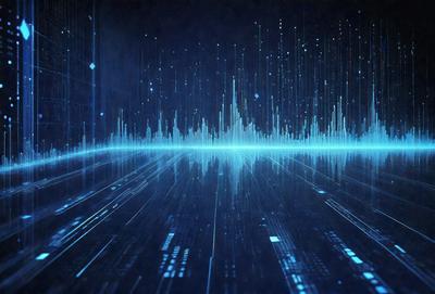 The primary subject of the image is a blue, digital art-like representation of a city skyline. The setting is a dark, blue background that contrasts with the cityscape. The visual style is a combination of digital art and a blue-toned cityscape. The colors and mood of the image are predominantly blue, creating a calm and serene atmosphere.