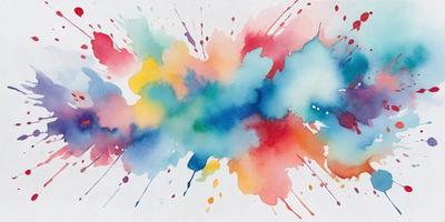 The primary subject of the image is a colorful painting or drawing, featuring a mix of colors and various shapes. The setting is a white background, which provides a clean and uncluttered appearance. The visual style is a combination of digital art and illustration, as the colors and shapes are vibrant and well-defined. The dominant colors in the painting are blue, green, yellow, and red, creating a lively and energetic atmosphere.