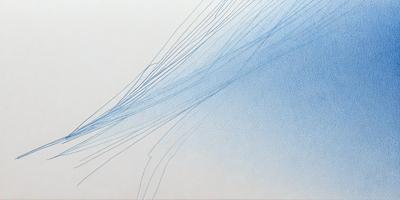 The primary subject of the image is a blue and white pattern, which appears to be a digital art or illustration. The setting is a white wall, and the visual style suggests that the image is a digital art or illustration. The dominant colors in the image are blue and white, creating a calm and soothing atmosphere.