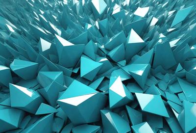 The primary subject of the image is a large, dense cluster of blue triangles. The setting is a blue background, which creates a striking contrast with the triangles. The visual style is a digital art or illustration, as the triangles are arranged in a complex pattern. The colors and mood of the image are predominantly blue, creating a calm and serene atmosphere.