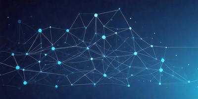 The primary subject of the image is a complex network of interconnected lines, which are blue in color. The setting is a blue background, and the visual style appears to be a digital art or illustration. The image has a futuristic and intricate appearance, with the blue lines creating a sense of depth and organization.