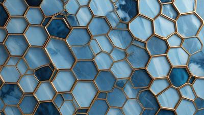The primary subject of the image is a blue and gold patterned wallpaper. The setting is a wall with a blue and gold patterned design. The visual style is a close-up of the wallpaper, showcasing the intricate details of the pattern. The colors and mood of the image are predominantly blue and gold, creating a warm and inviting atmosphere.