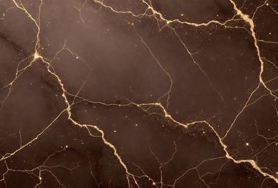 The primary subject of the image is a close-up of a marble wall with a pattern of yellow and black streaks. The setting is a dark room, and the visual style appears to be a combination of a photo and digital art. The dominant colors are yellow and black, creating a striking and visually appealing pattern on the marble surface.