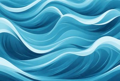 The primary subject of the image is a large body of blue water, featuring a wave that appears to be crashing. The setting is a vast ocean, with the water creating a serene and calming atmosphere. The visual style of the image is a digital art or illustration, showcasing the wave's movement and the vastness of the ocean. The dominant colors in the image are blue and white, with the blue water and white wave creating a sense of tranquility and beauty.