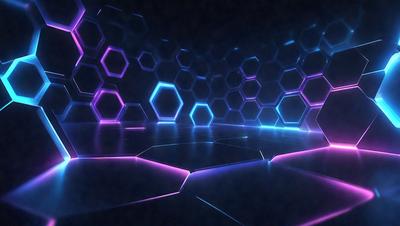 The primary subject of the image is a futuristic, neon-lit room with a purple and blue color scheme. The setting is a dark room with a blue and purple hue, creating a unique and visually striking atmosphere. The visual style of the image is a combination of digital art and illustration, giving it a modern and futuristic appearance. The colors and mood of the image are predominantly purple and blue, with a hint of pink, creating a sense of depth and sophistication.