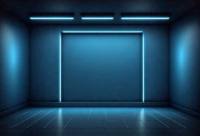 The primary subject of the image is a blue wall with a blue background. The setting is a dark room with a blue-lit wall, creating a moody atmosphere. The visual style is a black and white photo, giving the image a classic and timeless appearance. The dominant colors and overall atmosphere are dark and mysterious, with the blue lighting adding a touch of elegance and sophistication to the scene.