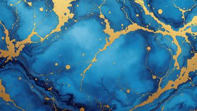 The primary subject of the image is a blue and gold painting, featuring a blue background with gold accents. The setting is a painting, and the visual style is a mix of digital art and illustration. The dominant colors are blue and gold, creating a serene and calming atmosphere.