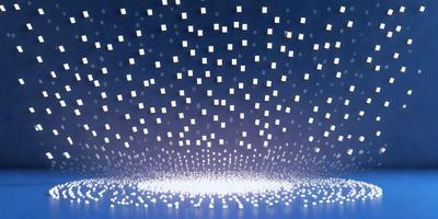 The primary subject of the image is a pattern of white squares, which are arranged in a visually appealing manner. The setting is a blue background, which adds to the overall atmosphere of the image. The visual style is a combination of photo and digital art, creating a unique and eye-catching pattern. The colors and mood of the image are predominantly white and blue, giving it a clean and soothing appearance.
