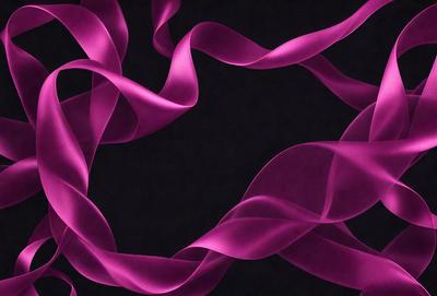 The primary subject of the image is a purple ribbon or fabric that is wavy and flowing. The setting is a dark background, which contrasts with the purple ribbon. The visual style appears to be a digital art or illustration, as the ribbon is depicted in a flowing and dynamic manner. The dominant colors are purple and black, creating a mood of elegance and sophistication.