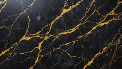 The primary subject of the image is a close-up of a marble countertop with a yellow and black pattern. The setting is a kitchen, and the visual style is a photo. The dominant colors are yellow and black, creating a bold and striking appearance.