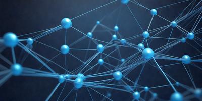 The primary subject of the image is a blue, three-dimensional structure made up of interconnected lines and spheres. The setting is a dark blue background, which contrasts with the bright blue structure. The visual style is a combination of digital art and illustration, creating a unique and intricate design. The colors and mood of the image are predominantly blue, giving it a calm and serene atmosphere.