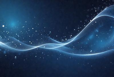 The primary subject of the image is a blue and white wave, which is the main focus of the scene. The wave is set against a dark blue background, creating a striking contrast. The visual style of the image is a digital art or illustration, as it appears to be a computer-generated or digitally created piece. The dominant colors in the image are blue and white, giving it a calm and serene atmosphere.