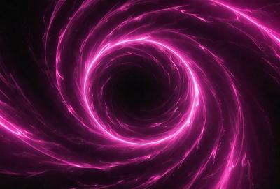 The primary subject of the image is a large, pink, swirling vortex. The setting is a dark background, which contrasts with the bright pink color of the vortex. The visual style appears to be a digital art or illustration, as the swirling pattern is intricate and detailed. The dominant colors are pink and purple, creating a vibrant and energetic atmosphere.