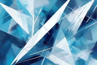 The primary subject of the image is a blue and white geometric pattern. The setting is a blue background, and the visual style appears to be a digital art or illustration. The dominant colors are blue and white, creating a calm and soothing atmosphere.