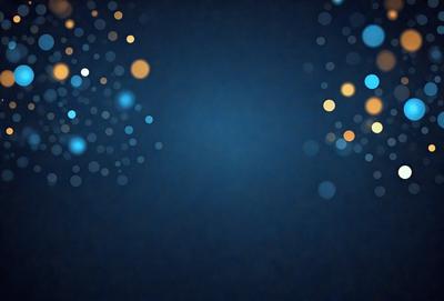 The primary subject of the image is a blue background with a few orange lights scattered throughout the scene. The setting appears to be a dark room with a blue wall, and the visual style is a combination of a photo and digital art. The dominant colors are blue and orange, creating a mood of calmness and warmth.