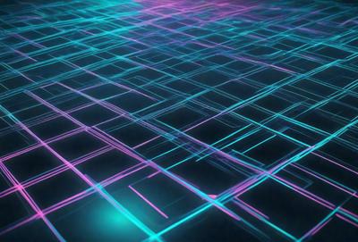 The primary subject of the image is a close-up of a colorful, geometric pattern. The setting is a dark background, which contrasts with the bright colors of the pattern. The visual style appears to be a combination of digital art and illustration, creating a unique and eye-catching design. The dominant colors in the image are pink, blue, and green, which contribute to a lively and energetic atmosphere.