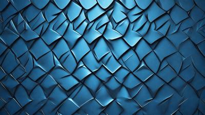The primary subject of the image is a blue wall with a pattern of blue and white shapes. The setting is a room with a blue wall, and the visual style appears to be a digital art or illustration. The dominant colors are blue and white, creating a calm and soothing atmosphere.