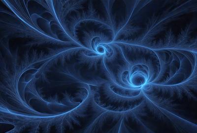 The primary subject of the image is a blue spiral pattern, which appears to be a digital art or illustration. The setting is a dark background, which contrasts with the blue spiral pattern. The visual style is a combination of digital art and illustration, creating a unique and intricate design. The colors and mood of the image are predominantly blue, giving it a calm and serene atmosphere.