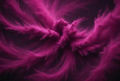 The primary subject of the image is a large, pink, swirling mass of water. The setting is a dark, purple background, which contrasts with the vibrant pink of the water. The visual style appears to be a combination of a photo and a digital art or illustration, creating a unique and striking effect. The colors and mood of the image are predominantly pink and purple, giving it a sense of depth and intensity.