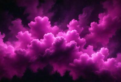 The primary subject of the image is a purple cloud with pink and white accents. The cloud is floating in a dark, purple sky. The setting appears to be a nighttime scene, with the cloud and sky being the main focus of the image. The visual style is a combination of a photo and digital art, creating a unique and artistic representation of the cloud. The colors and mood of the image are predominantly purple and dark, giving it a moody and dramatic atmosphere.