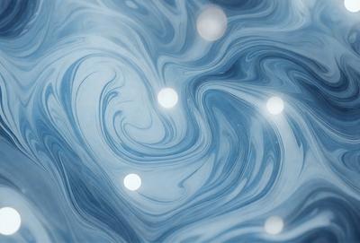 The primary subject of the image is a blue swirling pattern, which appears to be a digital art or illustration. The setting is a blue background, and the visual style is a combination of digital art and illustration. The dominant colors are blue and white, creating a calm and soothing atmosphere. The image also features a few white dots scattered throughout the swirling pattern, adding an interesting detail to the overall design.