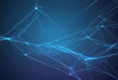 The primary subject of the image is a blue background with a pattern of interconnected lines. The setting appears to be a dark, empty space, with no other objects or elements visible. The visual style of the image is digital art, as it features a complex and intricate pattern that is characteristic of digital artwork. The dominant colors in the image are blue and black, creating a calm and serene atmosphere.