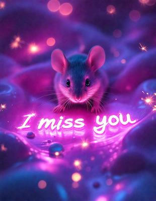 The primary subject of the image is a small mouse, which is the main focus of the scene. The mouse is sitting on a pink surface, which is the setting or background of the image. The visual style of the image is digital art, as it is a computer-generated illustration. The dominant colors in the image are pink and purple, creating a warm and inviting atmosphere.